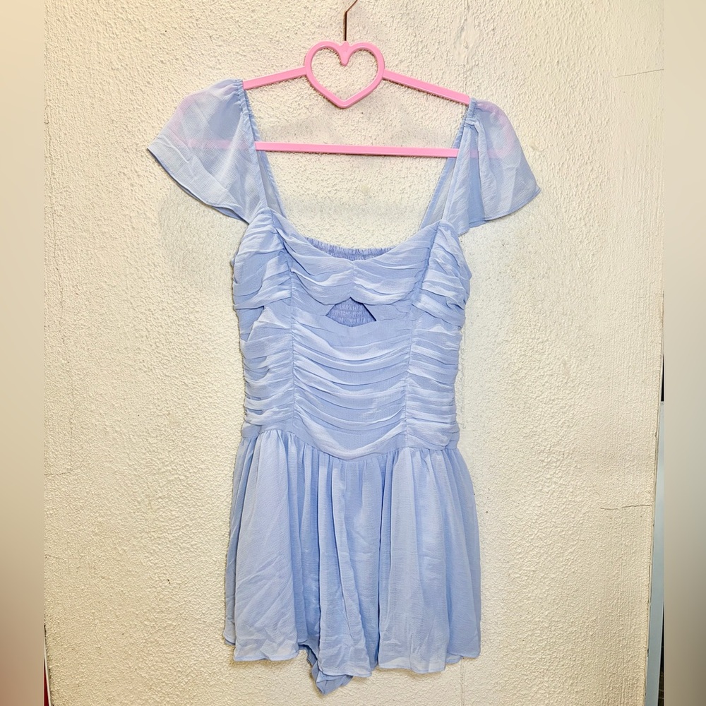 Kimchi Blue Pastel Blue Balletcore Romper Chiffon Ruched Coquette Small New - Picture 4 of 7